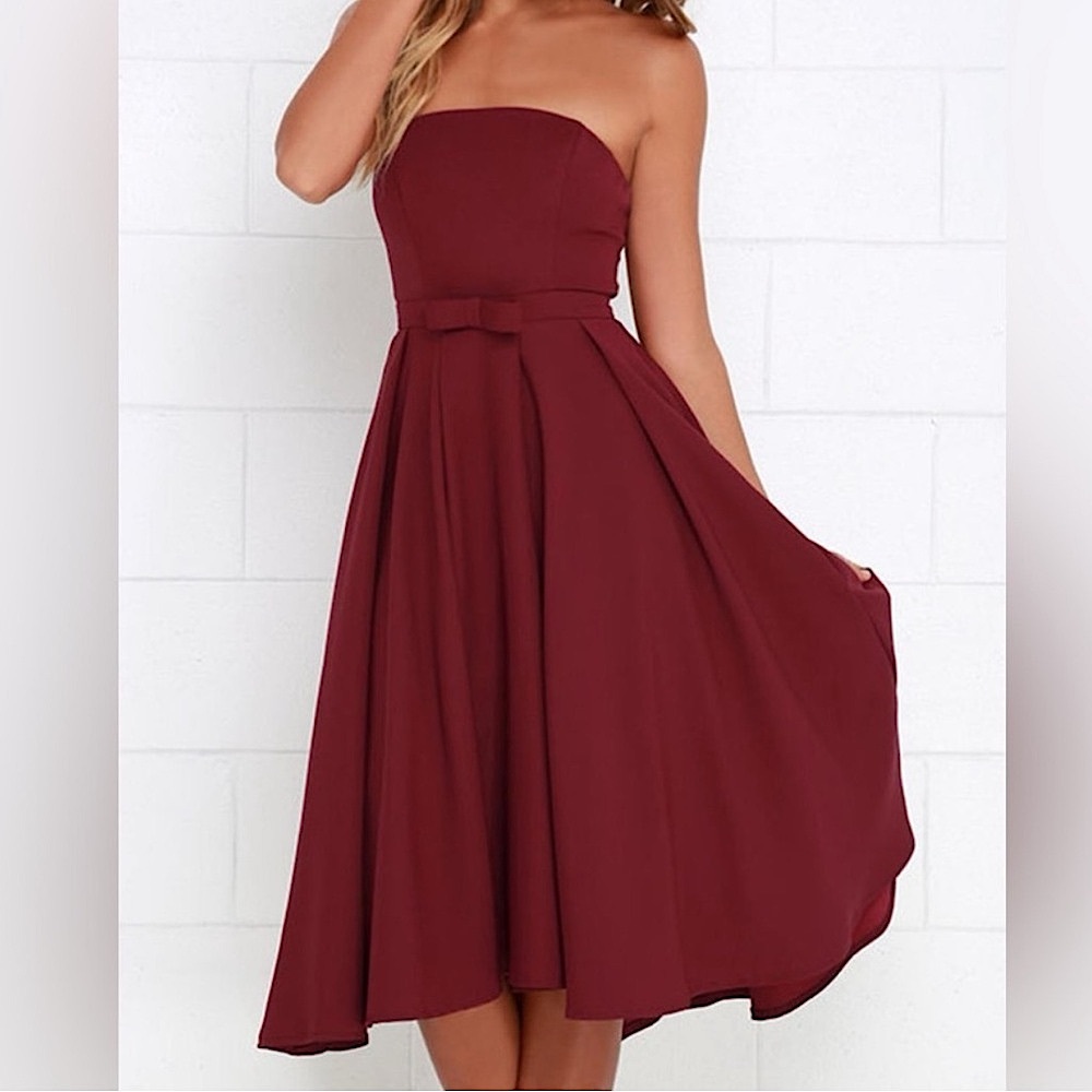 Time is Right Wine Red Strapless Midi Dress